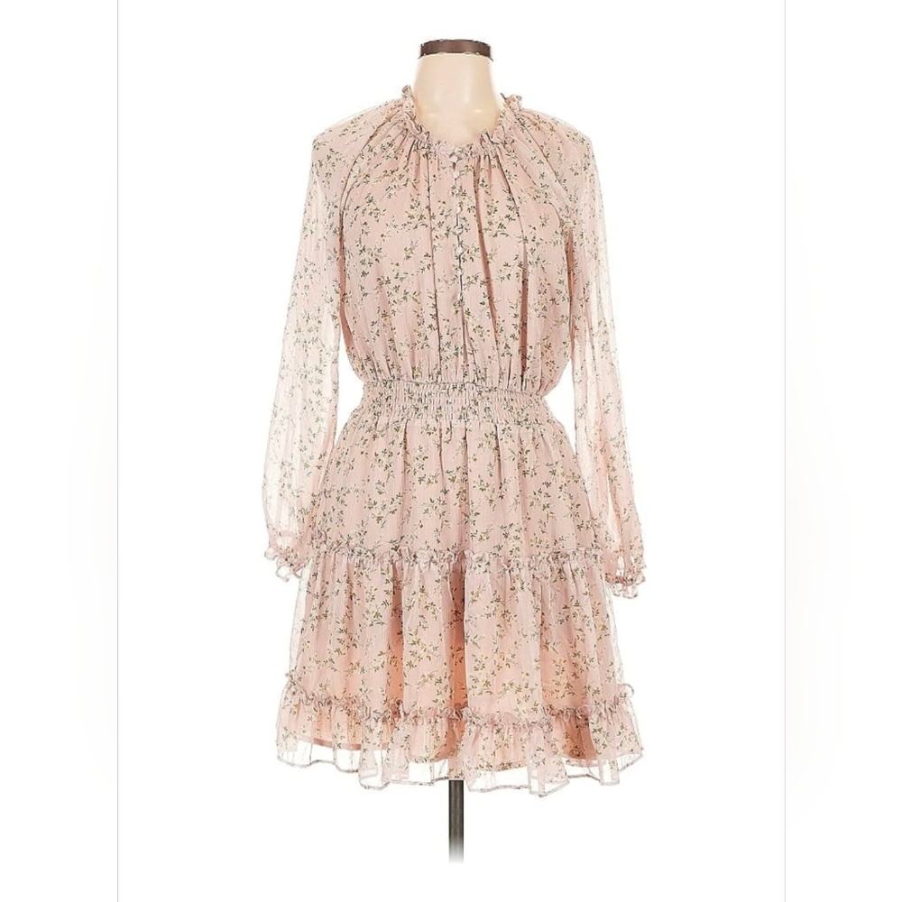 Anthropologie Dress Forum Pink Floral Chiffon Dress, Size Large